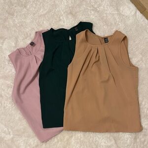 Elegant Women's Sleeveless Tops - Pink, Green, and Tan